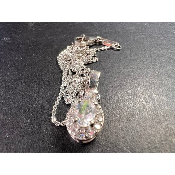 NEW gemmy moonstone and moissanite halo pendant in rhodium over sterling silver - Picture 10 of 12